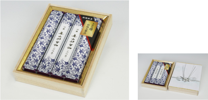 眞山那曾伽（シャム沈香）　筒箱4入り　進物桐箱入り