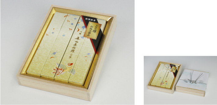 眞山眞佐羅（白檀）　筒箱4入り　進物桐箱入り