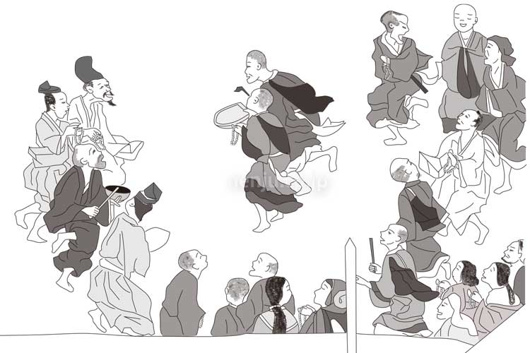 一遍上人絵伝からの創作模写 信濃国小田切里(佐久)で始められた念仏踊り